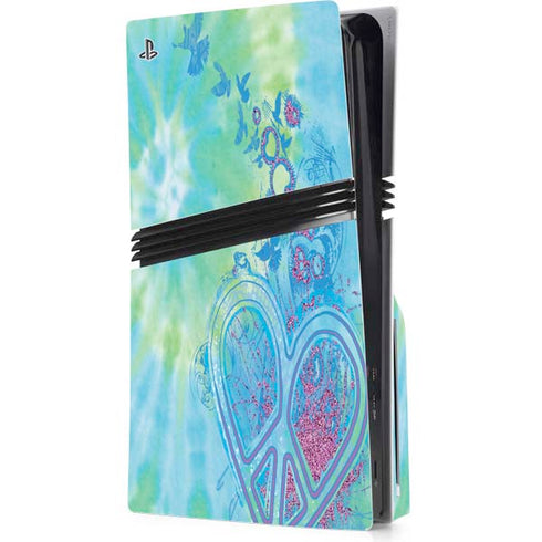 Liquid Blue Tie Dye Peace Heart PS5 Pro Disk Console Skin