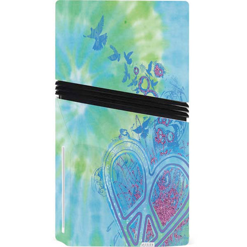 Liquid Blue Tie Dye Peace Heart PS5 Pro Disk Console Skin