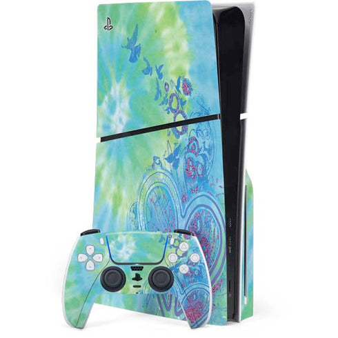 Liquid Blue Tie Dye Peace Heart PlayStation PS5 Skins