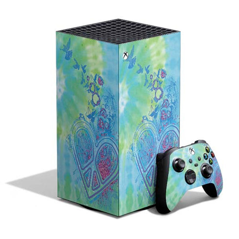Liquid Blue Tie Dye Peace Heart XBox Series X Digital Edition Bundle Skin