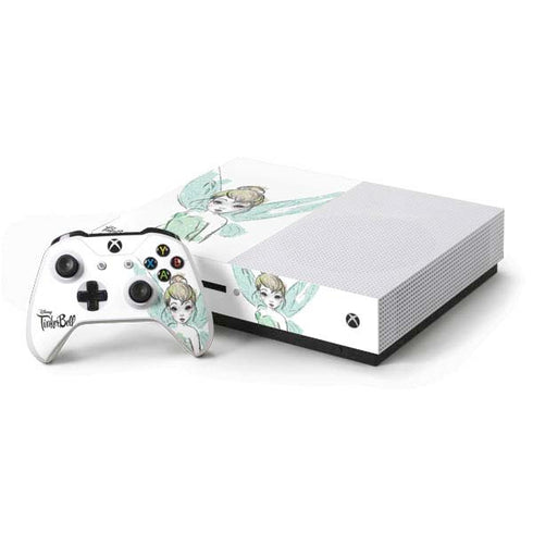 Disney Tinker Bell Watercolor Fairy Art Xbox One S Console and Controller Bundle Skin