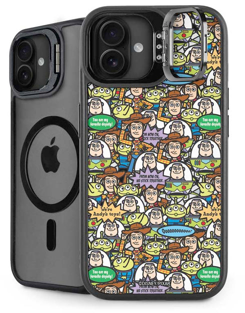 Disney Toy Story Characters Collage Pattern iPhone 16 Plus Kickstand Case