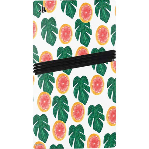 Bouffants and Broken Hearts Tropical Leaves and Citrus PS5 Pro Disk Console Skin