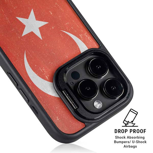 Turkish Flag Distressed iPhone 15 Pro Kickstand Case