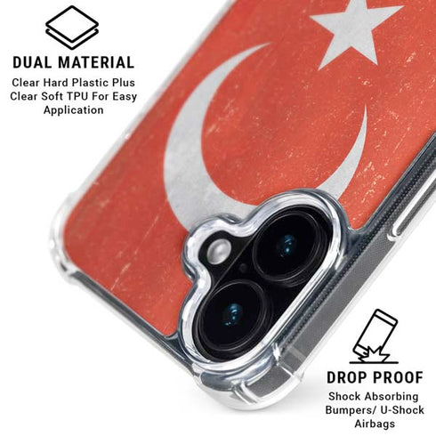 Turkish Flag Distressed iPhone 16 Plus Clear Case