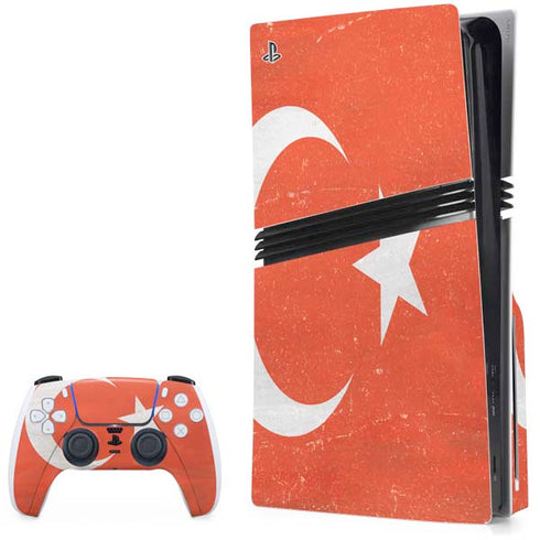 Turkish Flag Distressed PS5 Pro Disk Bundle Skin