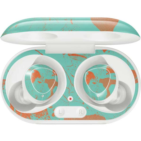 Turquoise and Orange Marble Galaxy Buds Plus Skin