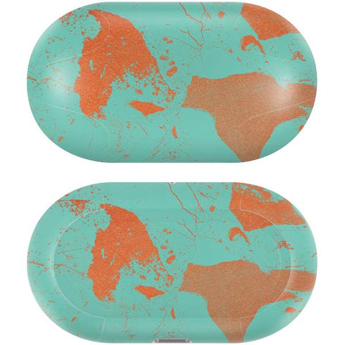Turquoise and Orange Marble Galaxy Buds Plus Skin