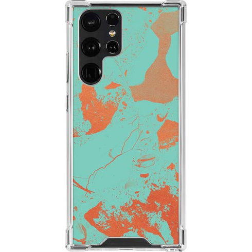 Turquoise and Orange Marble Galaxy S23 Ultra Clear Case