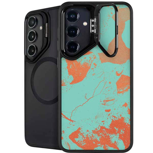 Turquoise and Orange Marble Galaxy S24 FE Kickstand Case
