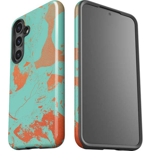 Turquoise and Orange Marble Galaxy S25 Impact Case