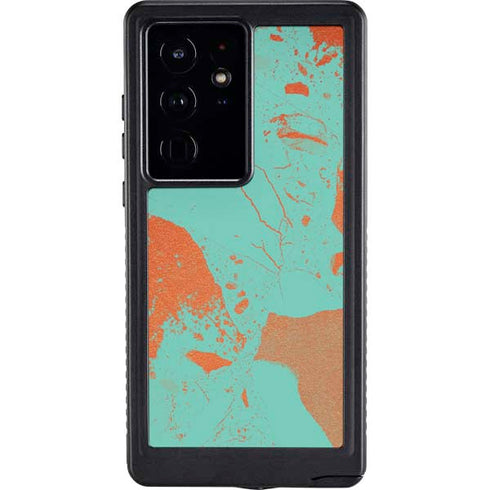 Turquoise and Orange Marble Galaxy S24 Ultra Waterproof Case