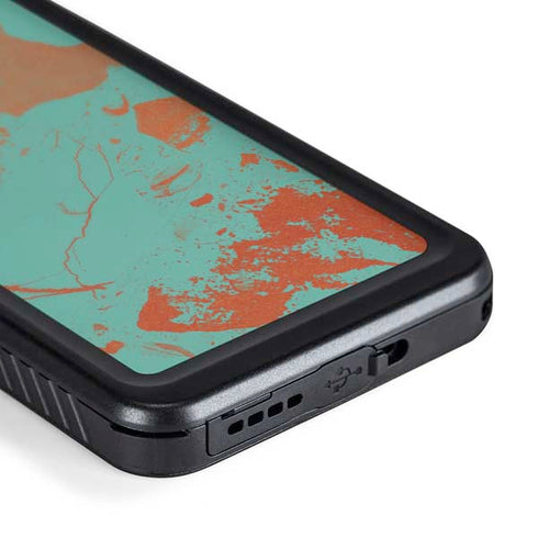 Turquoise and Orange Marble Galaxy S24 Waterproof Case