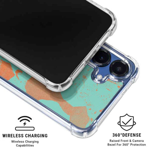 Turquoise and Orange Marble Galaxy S25 Clear Case