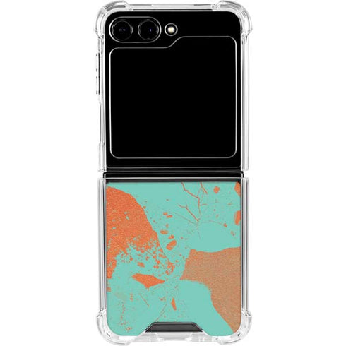 Turquoise and Orange Marble Galaxy Z Flip6 Clear Case
