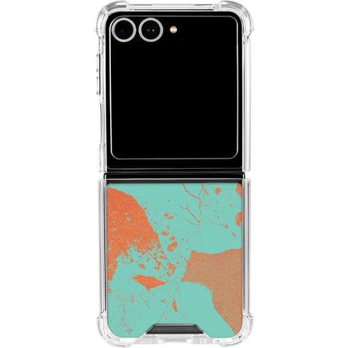 Turquoise and Orange Marble Galaxy Z Flip7 Clear Case