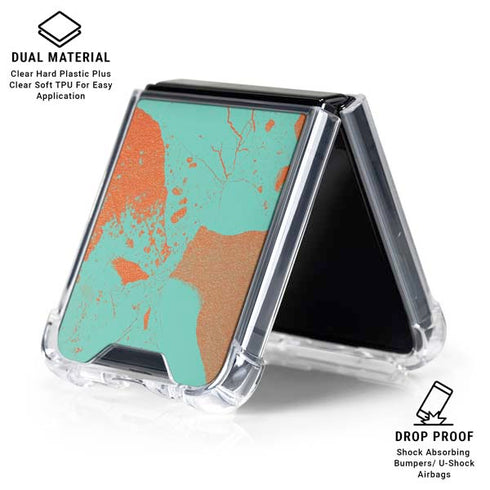 Turquoise and Orange Marble Galaxy Z Flip7 Clear Case