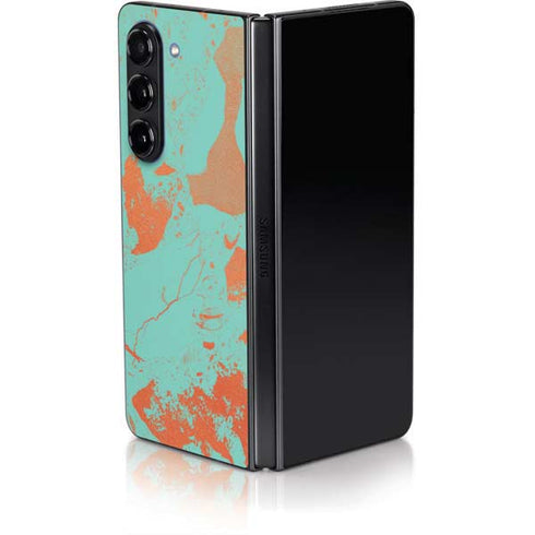 Turquoise and Orange Marble Galaxy Z Fold5 5G Skin