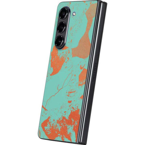 Turquoise and Orange Marble Galaxy Z Fold5 5G Skin