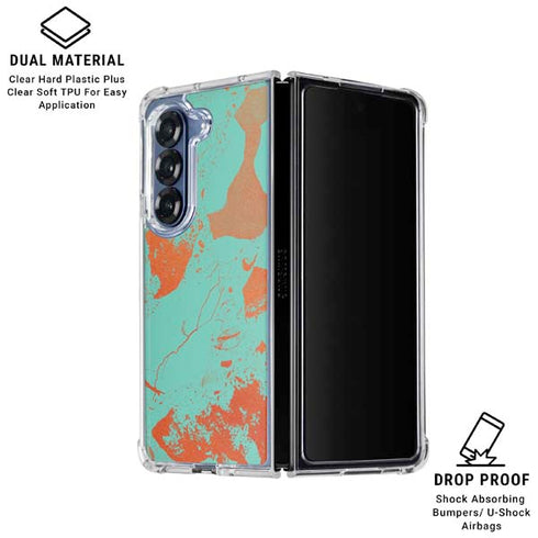 Turquoise and Orange Marble Galaxy Z Fold6 Clear Case