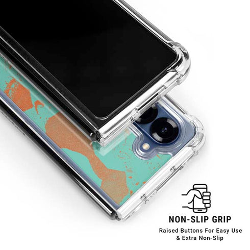 Turquoise and Orange Marble Galaxy Z Fold6 Clear Case