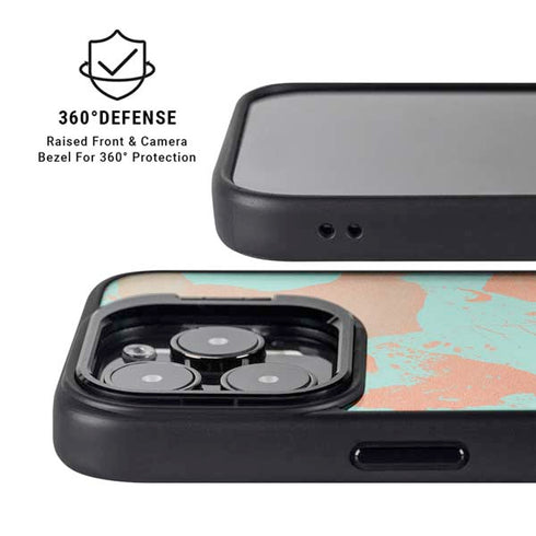 Turquoise and Orange Marble iPhone 14 Pro Kickstand Case
