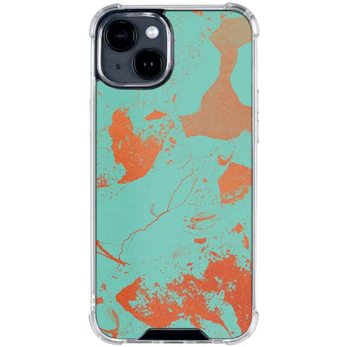 Turquoise and Orange Marble iPhone 15 Clear Case