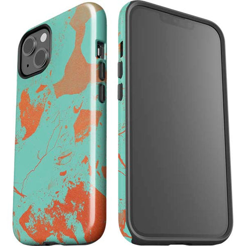Turquoise and Orange Marble iPhone 15 Impact Case