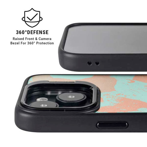 Turquoise and Orange Marble iPhone 15 Kickstand Case