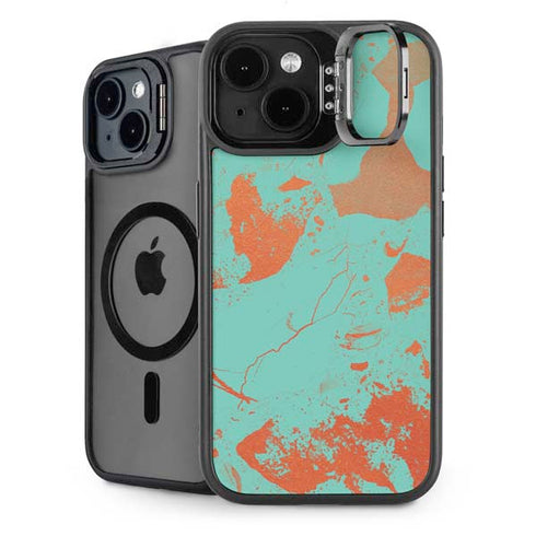Turquoise and Orange Marble iPhone 15 Plus Kickstand Case
