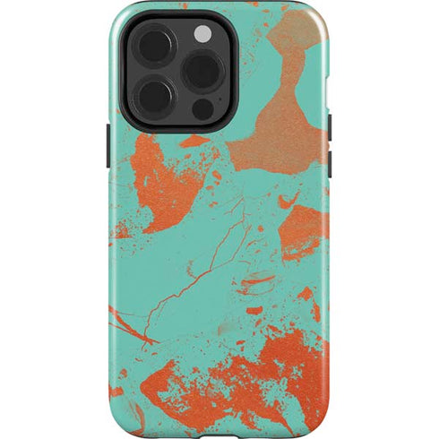 Turquoise and Orange Marble iPhone 15 Pro Impact Case