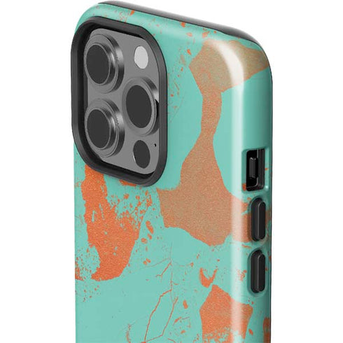 Turquoise and Orange Marble iPhone 15 Pro Impact Case