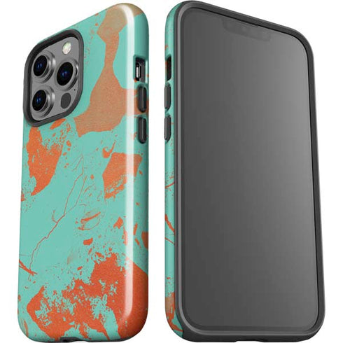 Turquoise and Orange Marble iPhone 15 Pro Impact Case