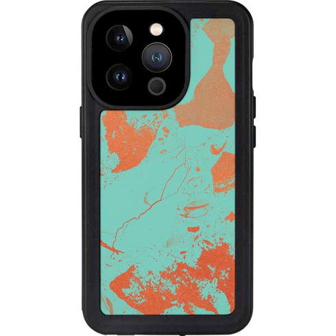 Turquoise and Orange Marble iPhone 15 Pro Waterproof Case