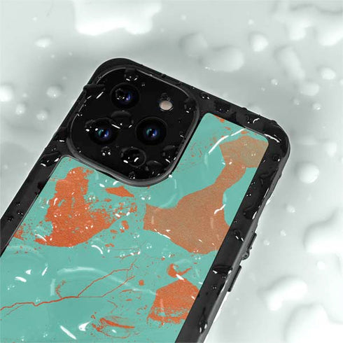 Turquoise and Orange Marble iPhone 15 Pro Waterproof Case