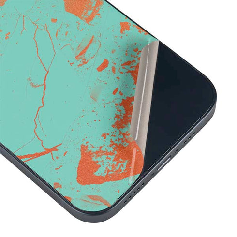 Turquoise and Orange Marble iPhone 15 Skin