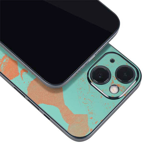 Turquoise and Orange Marble iPhone 15 Skin