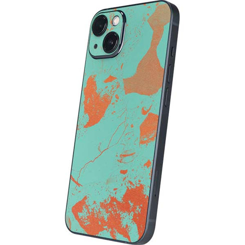 Turquoise and Orange Marble iPhone 15 Skin