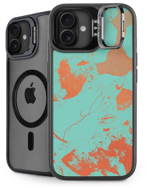 Turquoise and Orange Marble iPhone 16 Kickstand Case