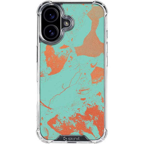 Turquoise and Orange Marble iPhone 16 Plus Clear Case