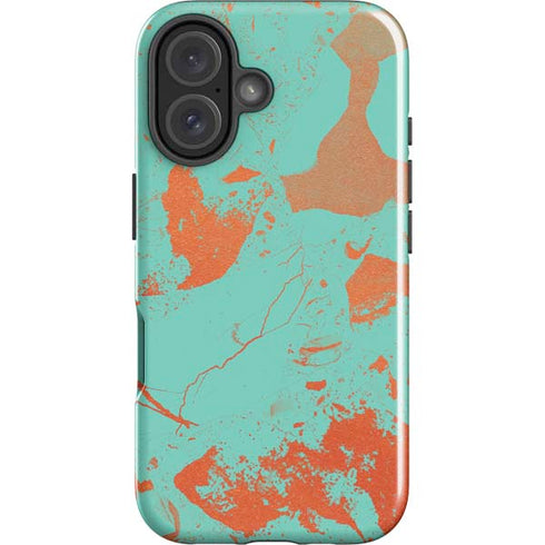 Turquoise and Orange Marble iPhone 16 Plus Impact Case