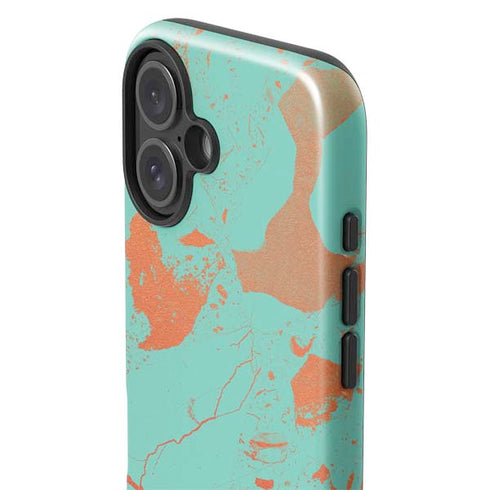 Turquoise and Orange Marble iPhone 16 Plus Impact Case