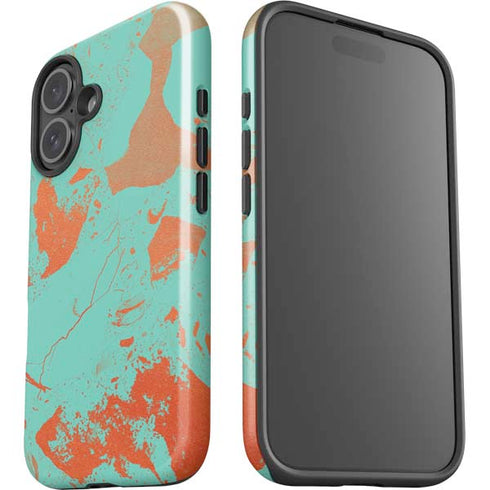 Turquoise and Orange Marble iPhone 16 Plus Impact Case