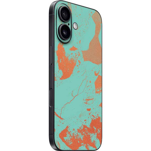 Turquoise and Orange Marble iPhone 16 Plus Skin