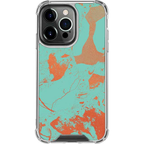 Turquoise and Orange Marble iPhone 16 Pro Clear Case