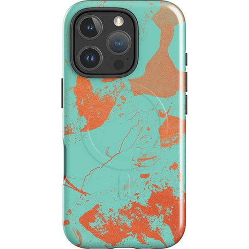 Turquoise and Orange Marble iPhone 16 Pro Magsafe Impact Case