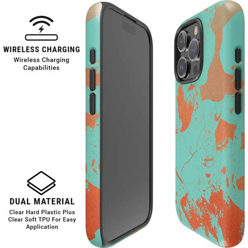 Turquoise and Orange Marble iPhone 16 Pro Magsafe Impact Case