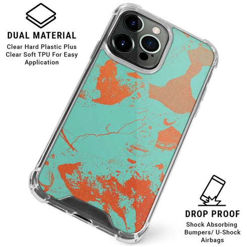 Turquoise and Orange Marble iPhone 16 Pro Max Clear Case