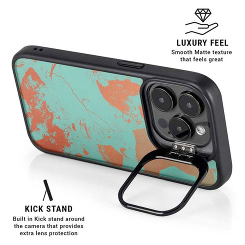 Turquoise and Orange Marble iPhone 16 Pro Max Kickstand Case