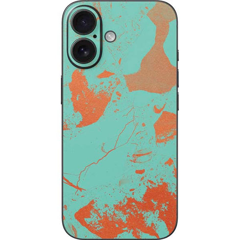Turquoise and Orange Marble iPhone 16 Skin
